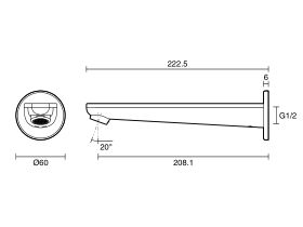Technical Drawing - Posh Solus Bath Outlet 220mm