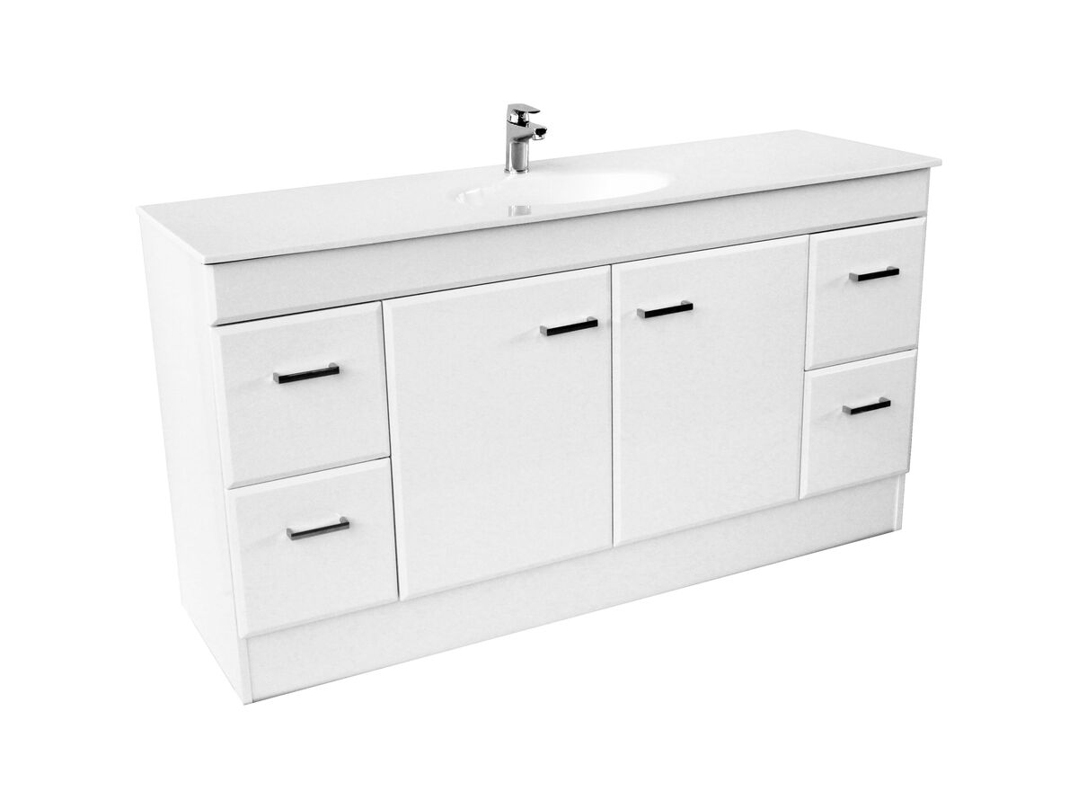 Posh Bristol 1500mm Vanity Unit with Kick 2 Door 4 Drawers Single Bowl White from Reece
