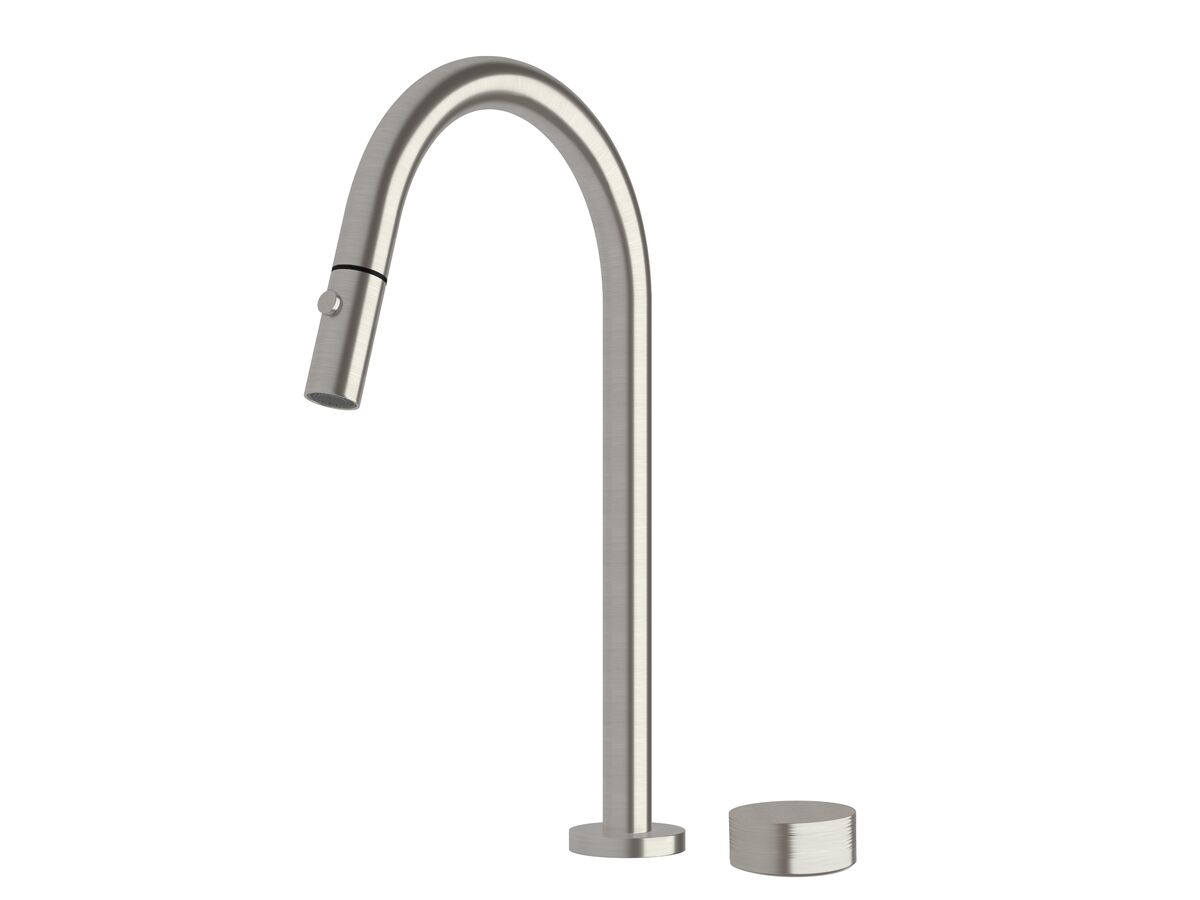 Milli Pure Progressive Sink Mixer Tap Set with Pull Out Spray and Cirque Textured Handle Brushed Nickel (4 Star)