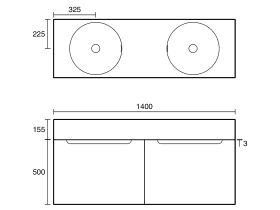 Technical Drawing - Omvivo Neo Two Wall Hung Vanity 1400mm