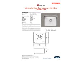 Specification Sheet - AFA Cubeline Single Bowl Undermount Sink 506mm Stainless Steel