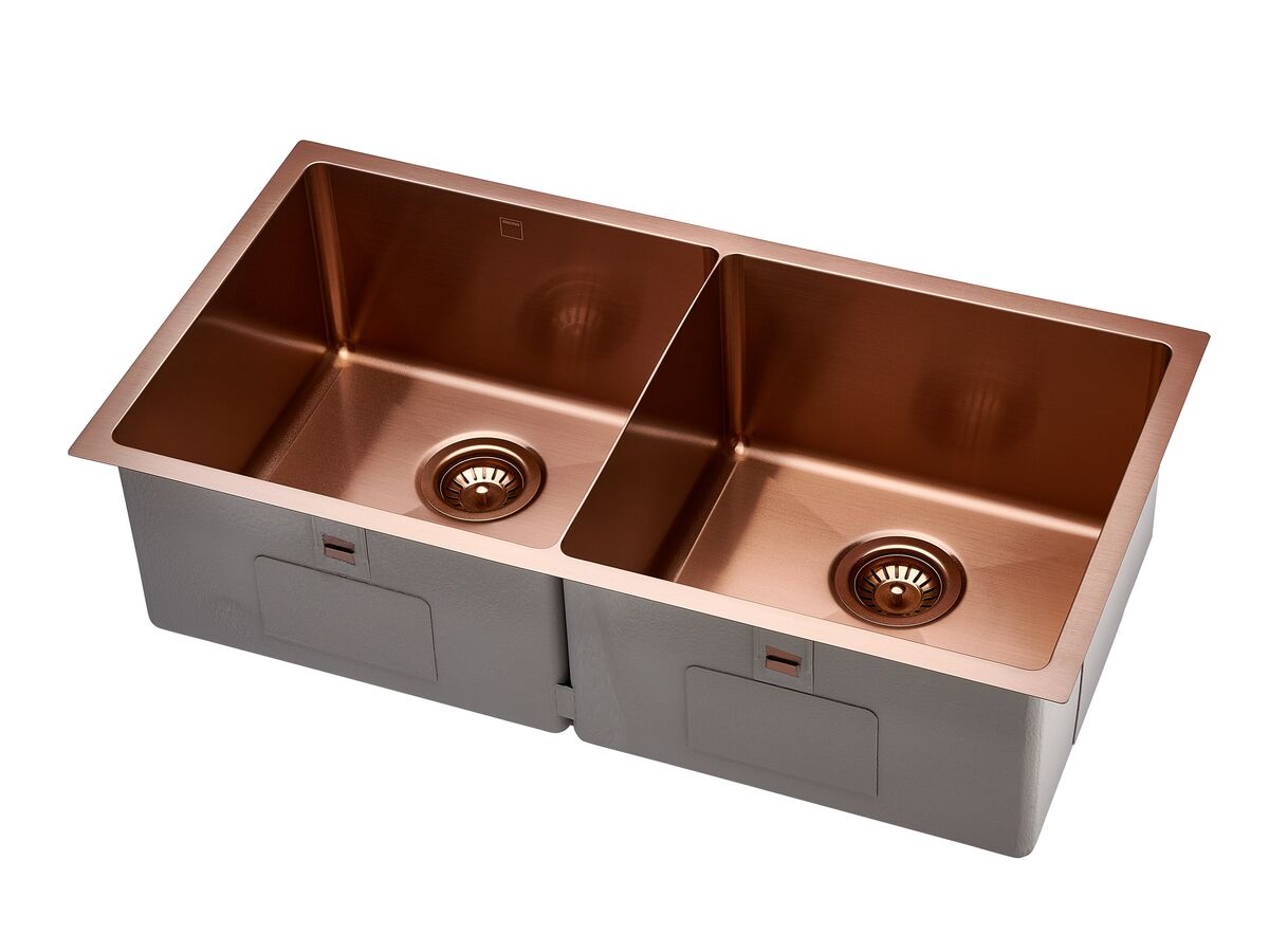 Memo Zenna Double Bowl Sink Stainless Steel Nanoplated Bronze from Reece