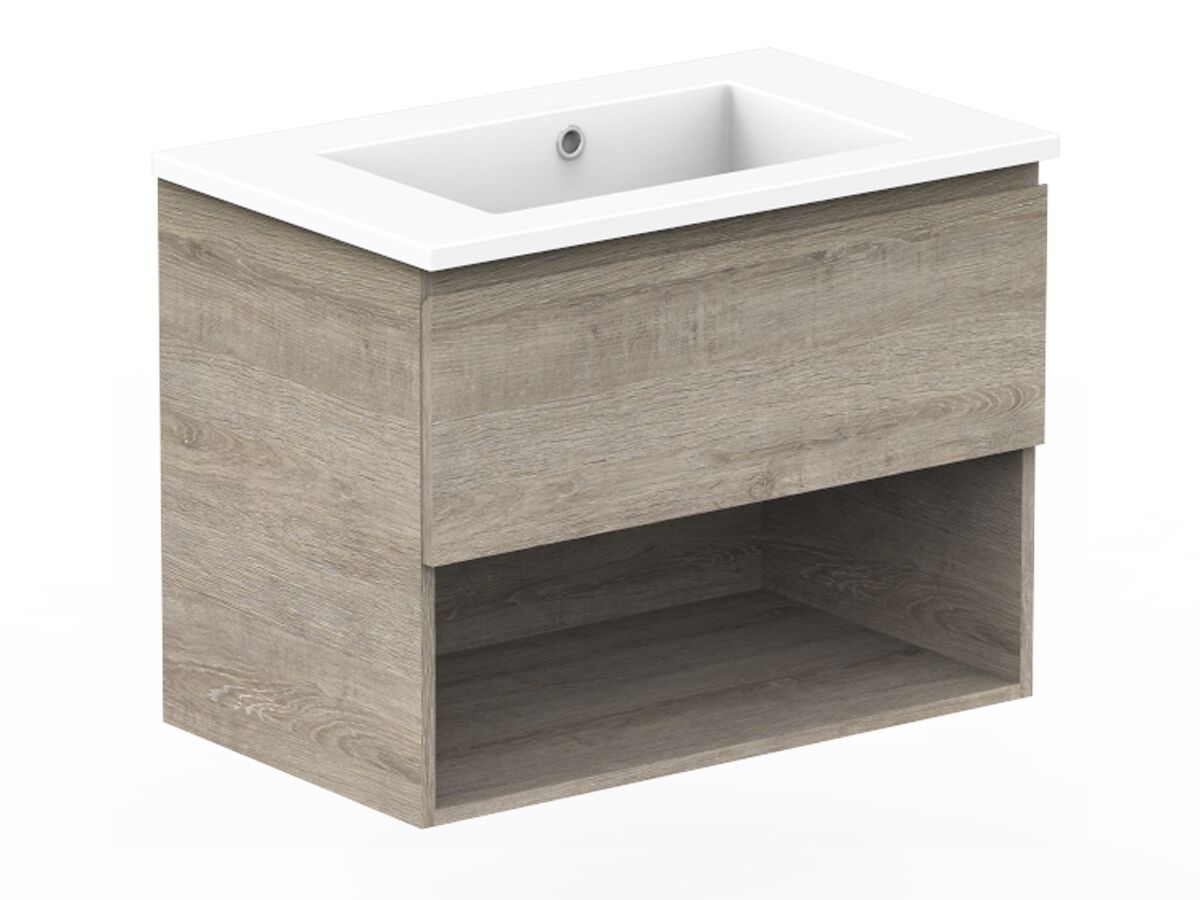 Posh Domaine Open Shelf All-Drawer 750mm Wall Hung Vanity Cast Marble Top Centre Basin