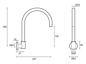 Technical Drawing - Scala Wall Sink Swivel Outlet