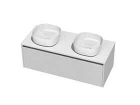 Kayla Wall Hung Vanity Unit 1200 2 Drawers Cherry Pie Centre Basin Double Bowl White