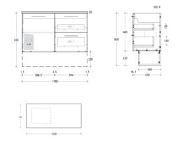 ADP Essence MKII Vanity Unit Offset with Kick 1 Door 2 Draws No Basin 1200