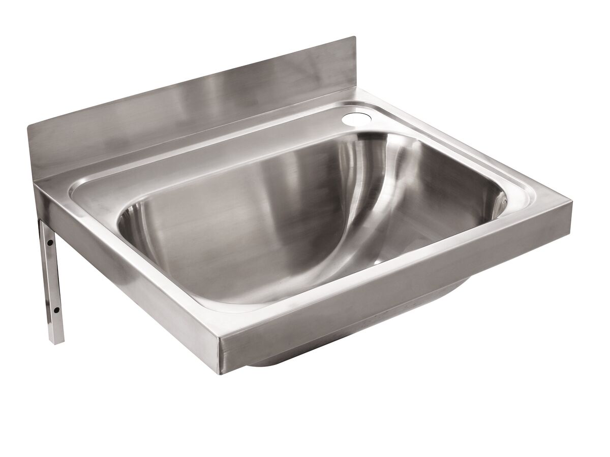 Wolfen Wall Hand Basin 500x420mm with Brackets Right Hand 1 Taphole Stainless Steel