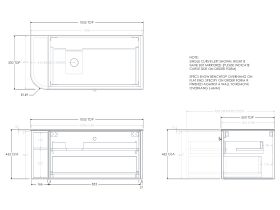 Kado Era 12mm Durasein Top Single Curve All Drawer 1050mm Wall Hung Vanity with Left Hand Basin