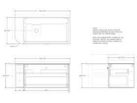Technical Drawing - Kado Era 12mm Durasein Top Single Curve All Drawer 1050mm Wall Hung Vanity with Left Hand Basin