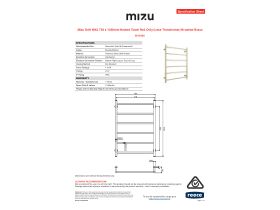 Specification Sheet - Mizu Drift MK2 750 x 1050mm Heated Towel Rail Only (Less Transformer) Brushed Brass