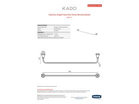 Specification Sheet - Kado Era Single Towel Rail 750mm Brushed Nickel
