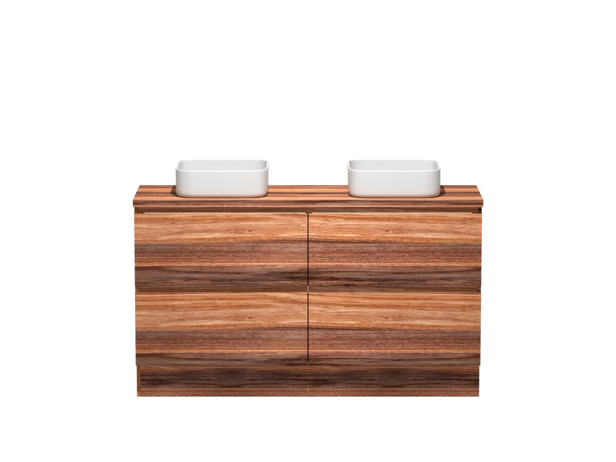 Kado Arc Timber Vanity Unit with Kick 1500mm Double Bowl Timber Top Red