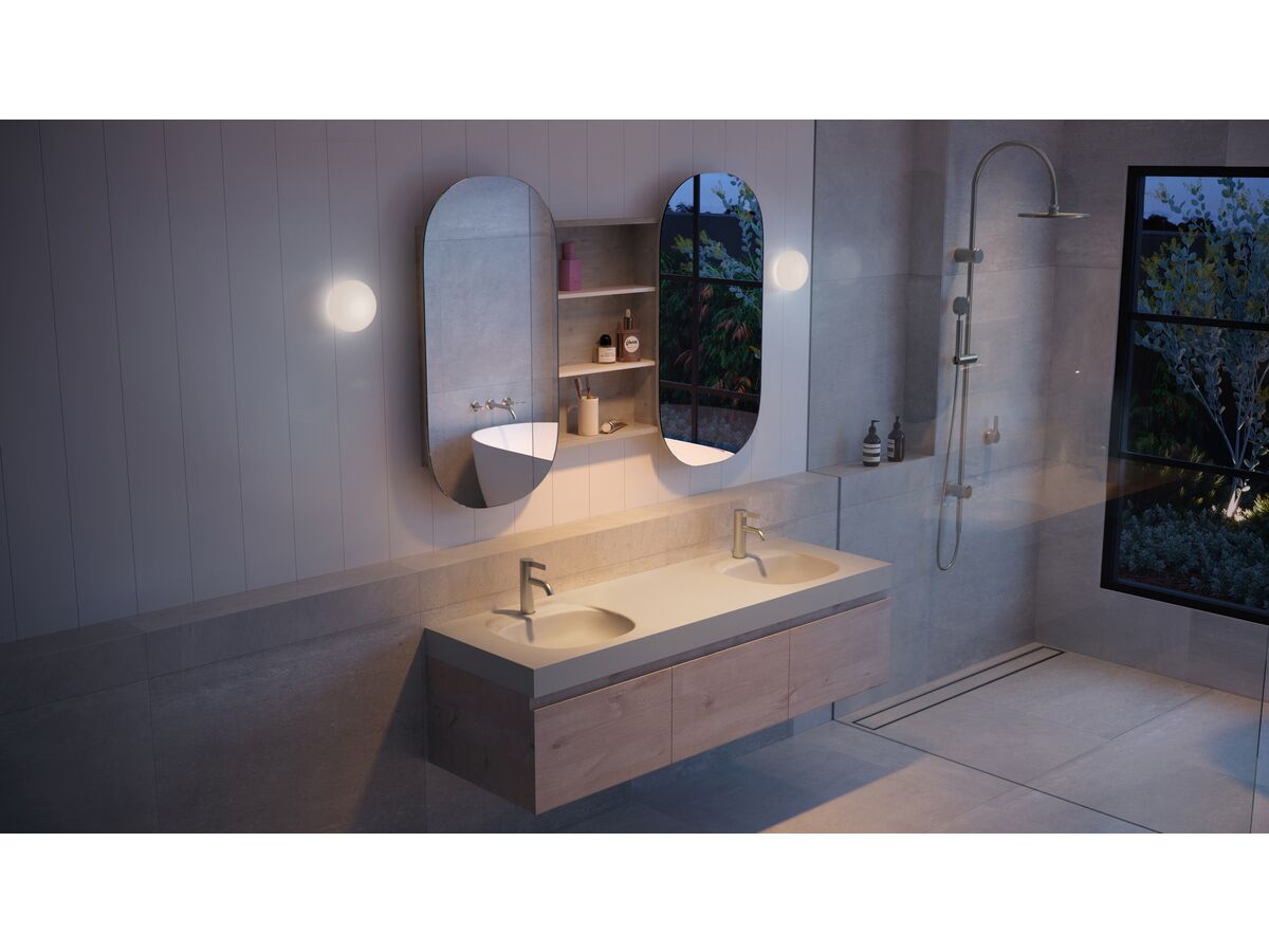 Kado Lussi 1500mm Double Bowl Rear Shelf Wall Basin with Overflow 2 Taphole Matt White Solid Surface