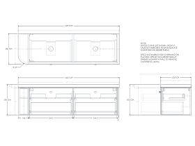 Technical Drawing - Kado Era 50mm Durasein Statement Top Single Curve All Drawer 1650mm Wall Hung Vanity with Double Basin