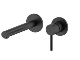 Mizu Drift Wall Basin/Bath Mixer Set Straight Spout with 2-Piece Cover Plate Matte Black (6 Star)