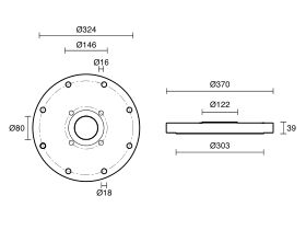 Dimax Mild Steel Offtake Flange PN16 B7 (B5) Fusion Coated DN 225mm x DN 80mm Central Offtake Complete with 4 x High Tensile Grade 8.8 M16 Studs, Nuts And Washers