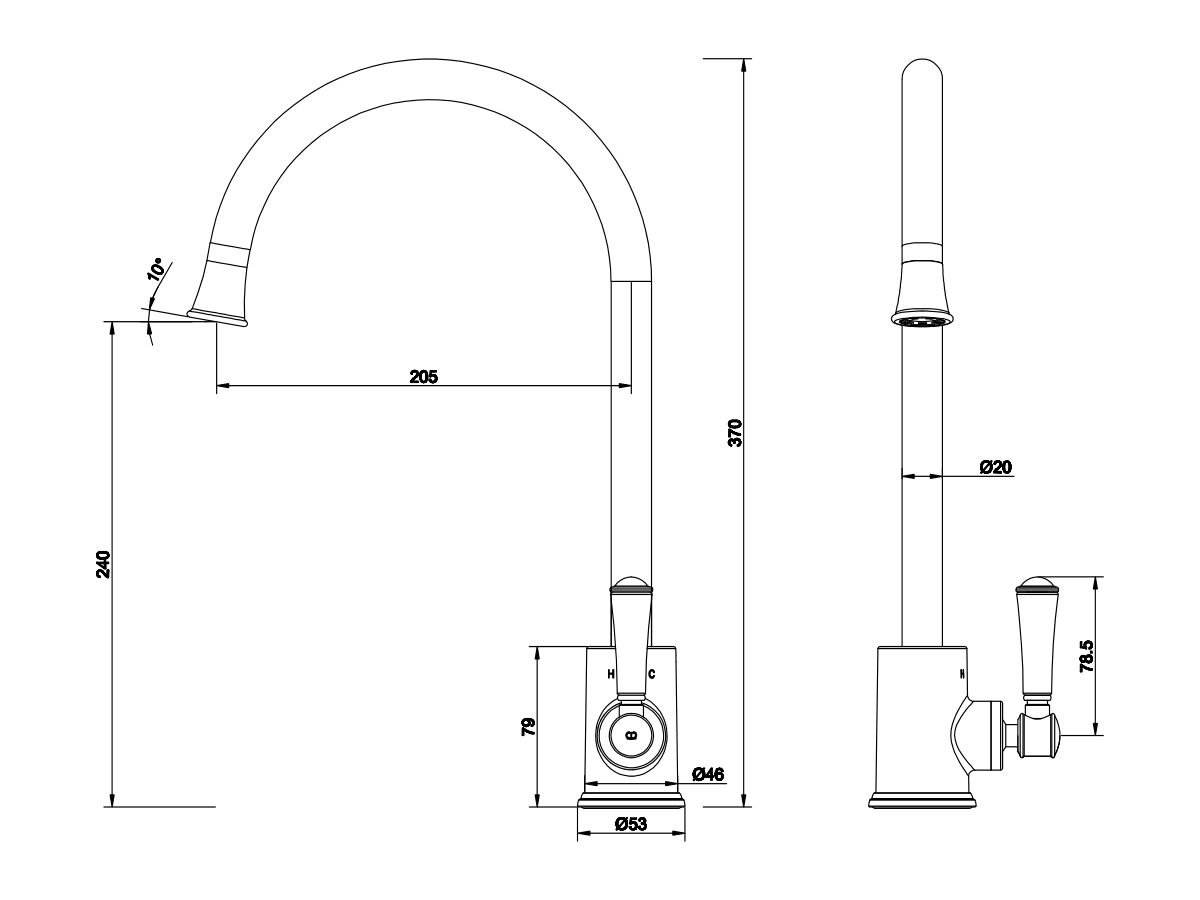 Posh Canterbury Gooseneck Sink Mixer Tap Large Porcelain Handle Chrome
