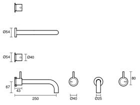 Technical Drawing - Scala 25mm Wall Basin Set Curved 250mm