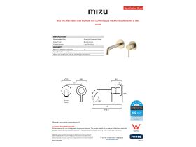 Specification Sheet - Mizu Drift Wall Basin / Bath Mixer Set with Curved Spout 2 Piece Kit Brushed Brass (6 Star)