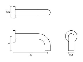 Technical Drawing - Scala 25mm Wall Outlet Curved 160mm