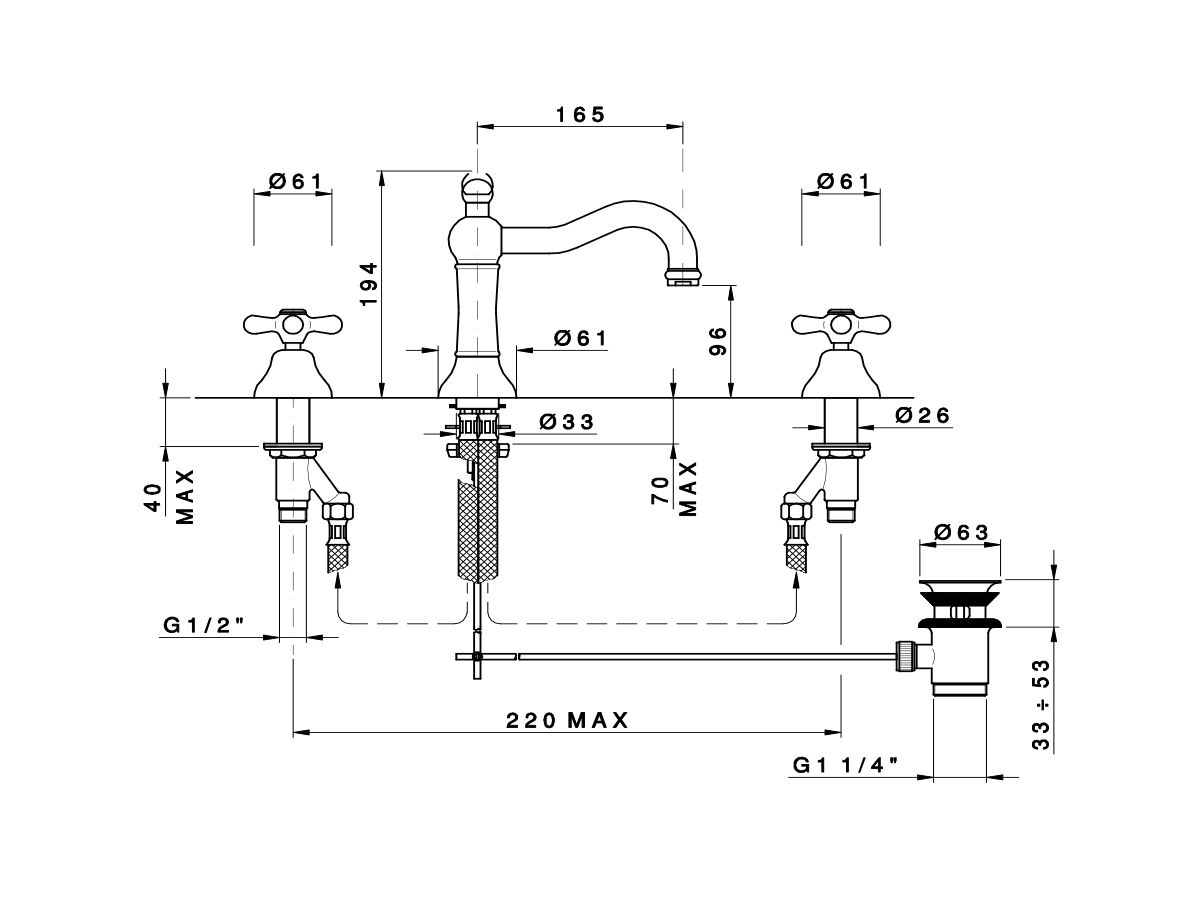 Classic Provincial Column Basin Set Chrome (4 Star)