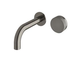 Milli Pure Progressive Wall Basin Mixer Tap System 160mm with Linear Textured Handle Brushed Gunmetal