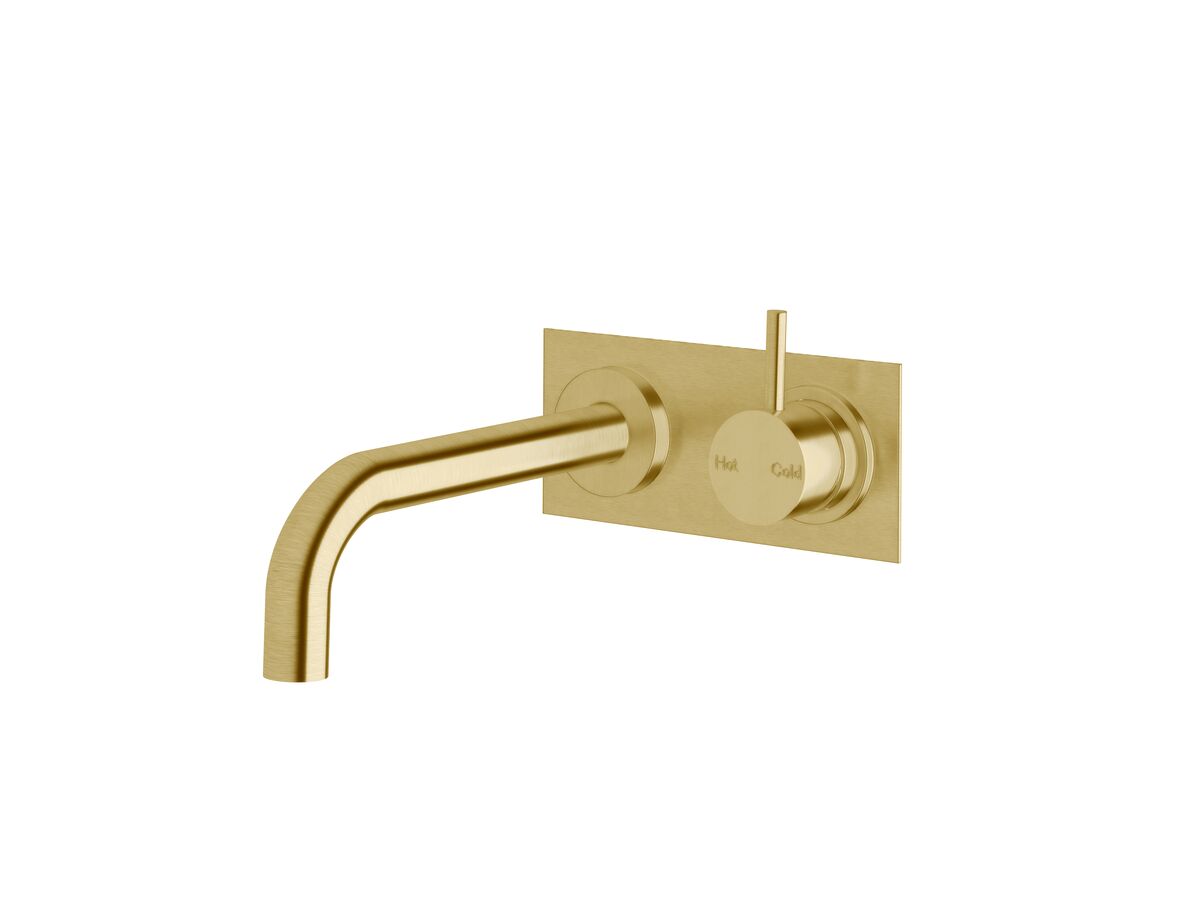 Scala 25mm Curved Wall Basin Mixer Tap System RH 200mm LUX PVD Brushed Pure Gold (6 Star)