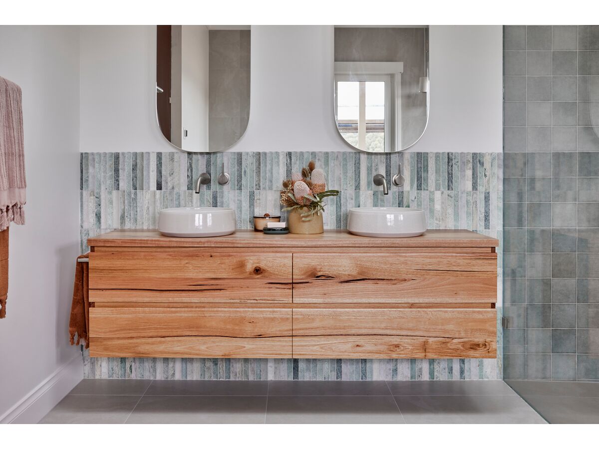 Kado Arc Timber Twin Drawer 1800mm Double Bowl Vanity Unit Timber Top