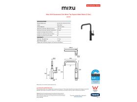 Specification Sheet - Mizu Drift Gooseneck Sink Mixer Tap Square Matte Black (5 Star)