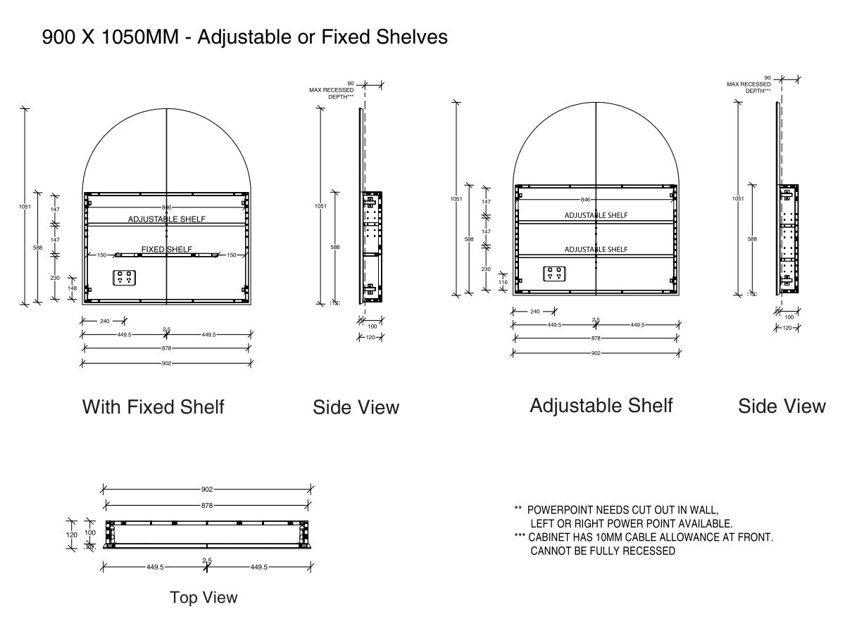Kado Neue Arch 900 x 1050mm 2 Door Mirrored Shave from Reece