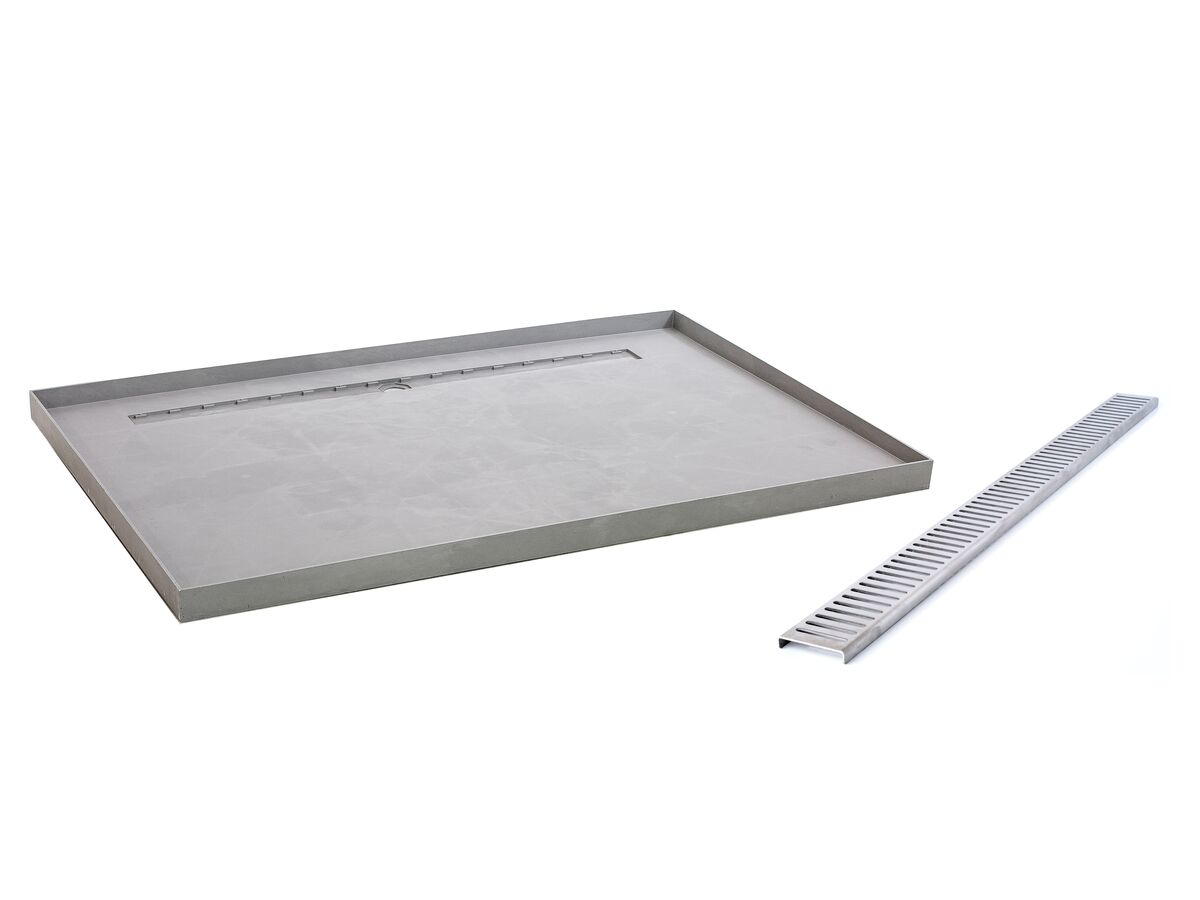 Posh Solus Tile Over Shower Tray with Rear Stainless Steel Standard Channel 1500mm x 1000mm