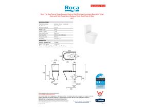 Specification Sheet - Roca The Gap Round Close Coupled Back to Wall Rimless Overheight Back Inlet Toilet Suite with Soft Close Quick Release Thick Seat White (4 Star)