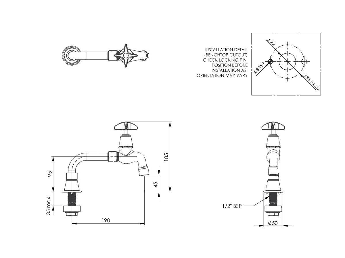 Vandal Proof Type 26 Lab Bench Bib Tapwith Anti Vandal Aerator (3 Star)