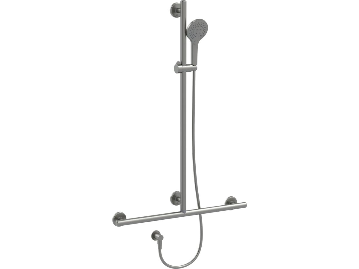 Mizu Drift 700 x 1100mm Independent T-Shower Modular Grab Rail Kit 3 function Brushed Gunmetal (5 Star)