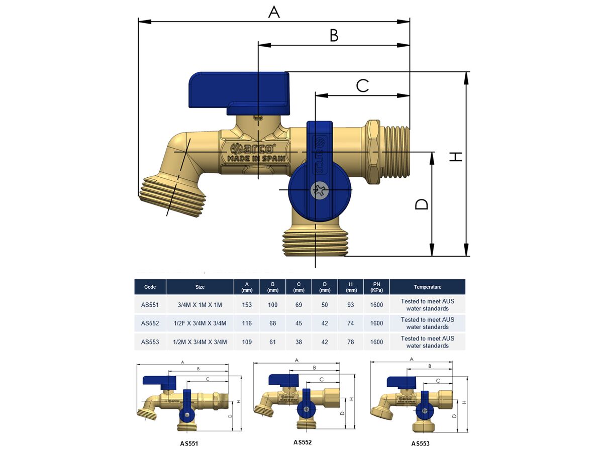 Arco Double Grifo Tap with Non Return Valve Male 15mm Lead Free
