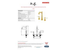 Specification Sheet - Milli Voir English Basin Set Swivel Outlet Lever Porcelain Handles Brushed Gold (4 Star)