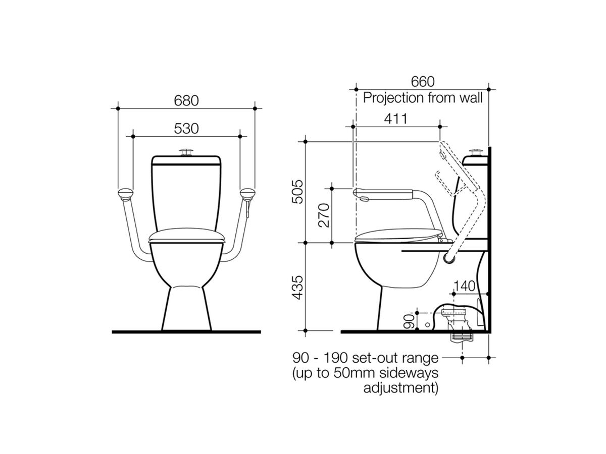 Caroma Caravelle Support Close Coupled Toilet Seat with Single Flap Seat & Armrests Sorrento Blue (4 Star)