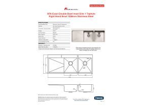 Specification Sheet - AFA Exact Double Bowl Inset Sink 1 Taphole Right Hand Bowl 1208mm Stainless Steel