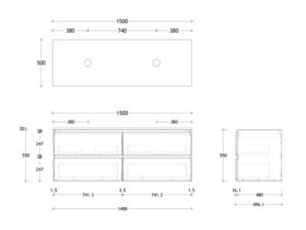 Posh Domaine 1500mm Wall Hung Twin Vanity Unit All-Drawer Double Bowl Friday Top (No Basin)
