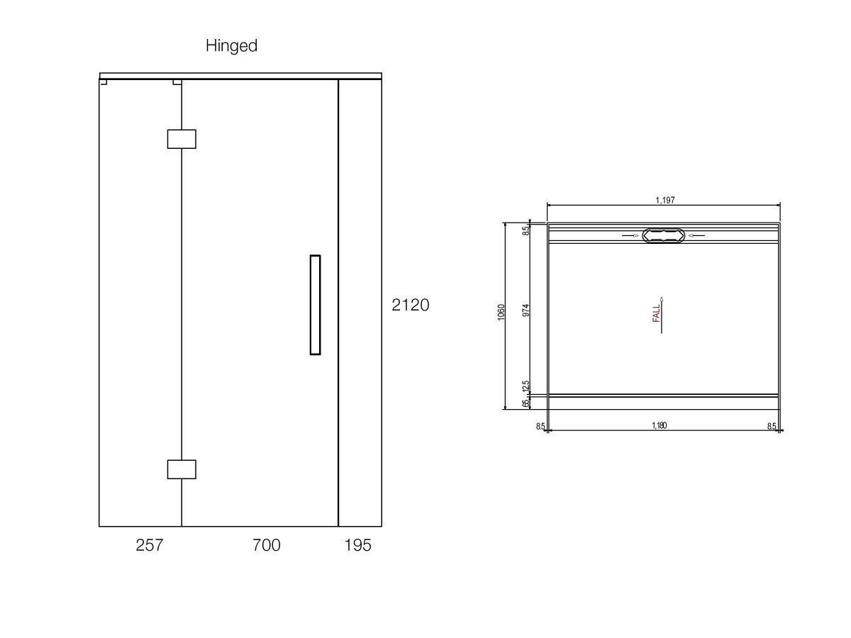 Glacier 3 Sided 1200 x 1000 Alcove Shower Tray & Hinged Screen