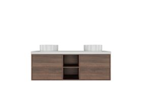 Kado Aspect 1500mm Wall Hung Vanity Unit With Shelf Double Bowl Caesarstone Top