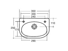 Porcher Studio Wall Basin 350mm W/Fix 1 Taphole White