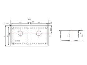 Memo Hugo Double Bowl Sink No Taphole Granite Black