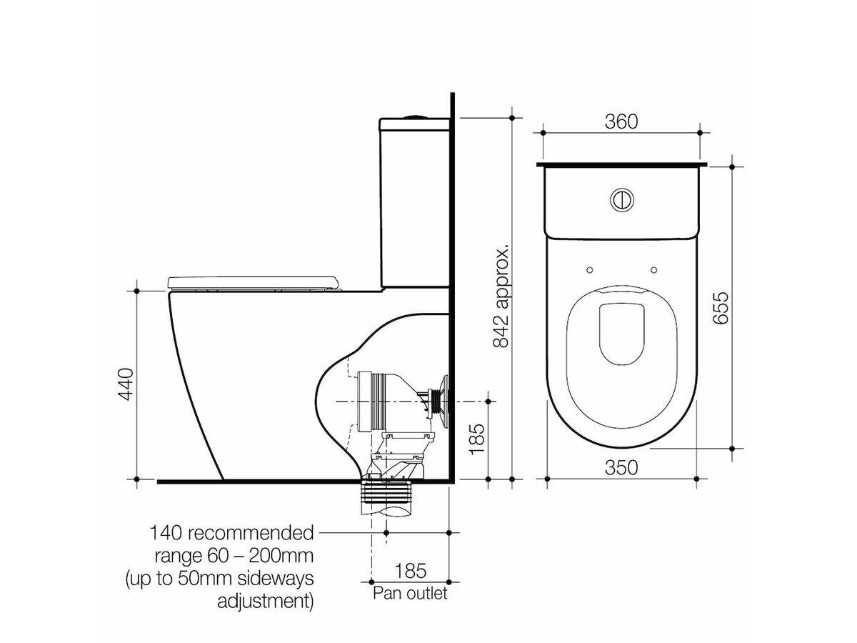 Caroma Urbane II Cleanflush Wall Faced Close Coupled Bottom Inlet 4S Toilet Suite + Vogue Soft Close Seat