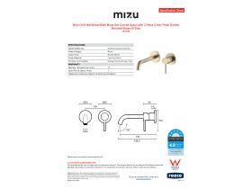 Specification Sheet - Mizu Drift Wall Basin/Bath Mixer Set Curved Spout with 2-Piece Cover Plate Trimset Brushed Brass (6 Star)