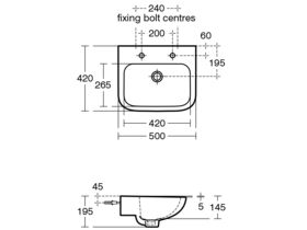 Portman 21 Wall Basin with Fixing Bolts 500mm 2 Taphole White