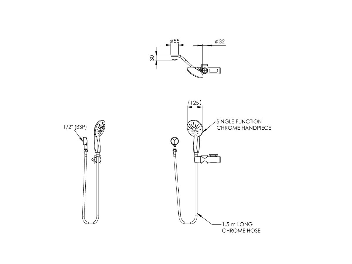 Handheld Shower for Grabrail with Slider Chrome