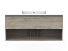 Posh Domaine Open Shelf All-Drawer 1200mm Single Bowl Basin Wall Hung Vanity Cast Marble Top