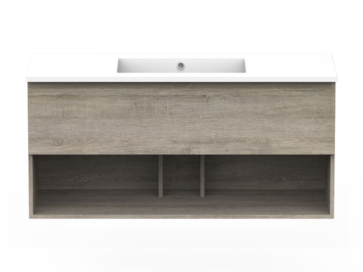 Posh Domaine Open Shelf AllDrawer 1200mm Single Bowl Basin Wall Hung