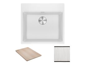 Hero - Franke City Fragranite Single Bowl 510mm Inset Sink Pack includes Chopping Board and Rollamat Polar White
